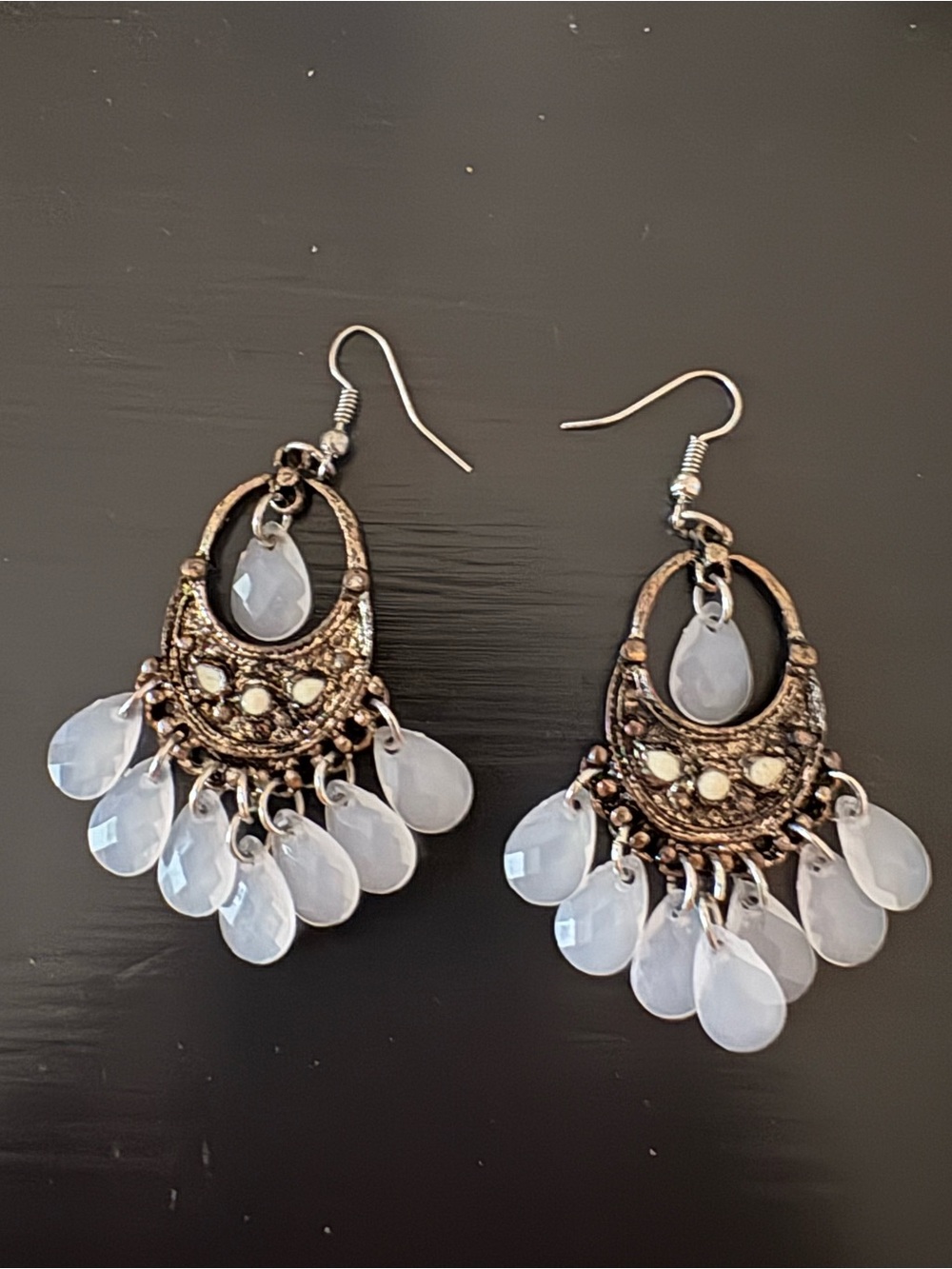 Bohemian White Teardrop Chandelier Earrings - Unbranded